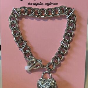 Juicy Couture Icon Puff Heart Pave CrustedCharm Bracelet Silver Vtg Late 2000s